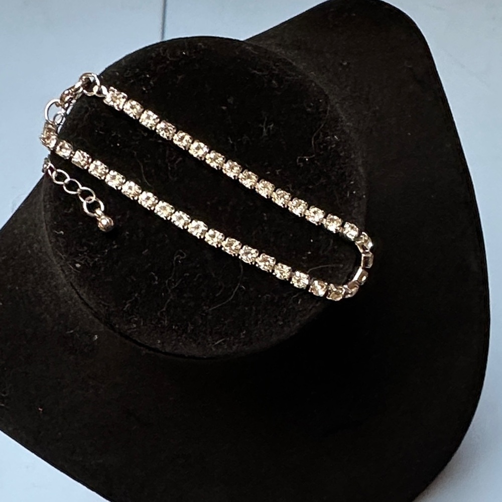 Bracelet with Silver Tone Square Clear Stones - Wedding Prom Dress Accessories